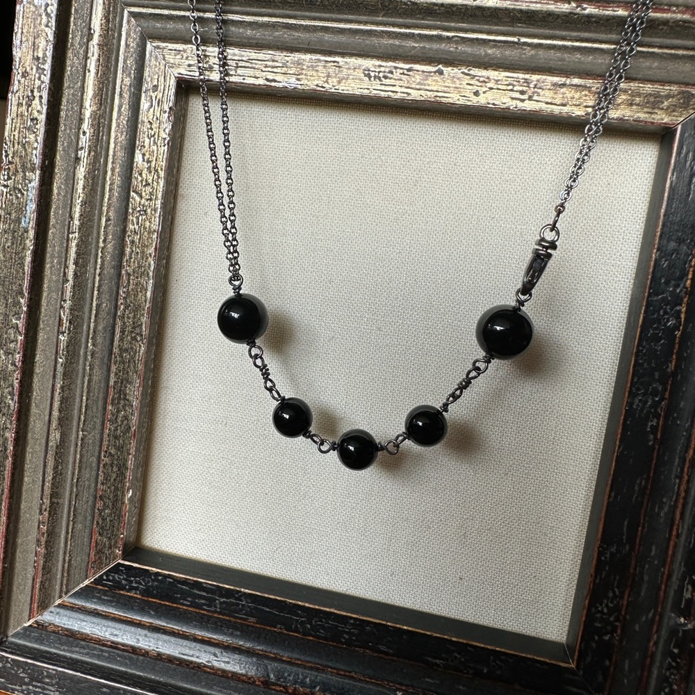 Onyx and oxidized sterling silver convertible necklace